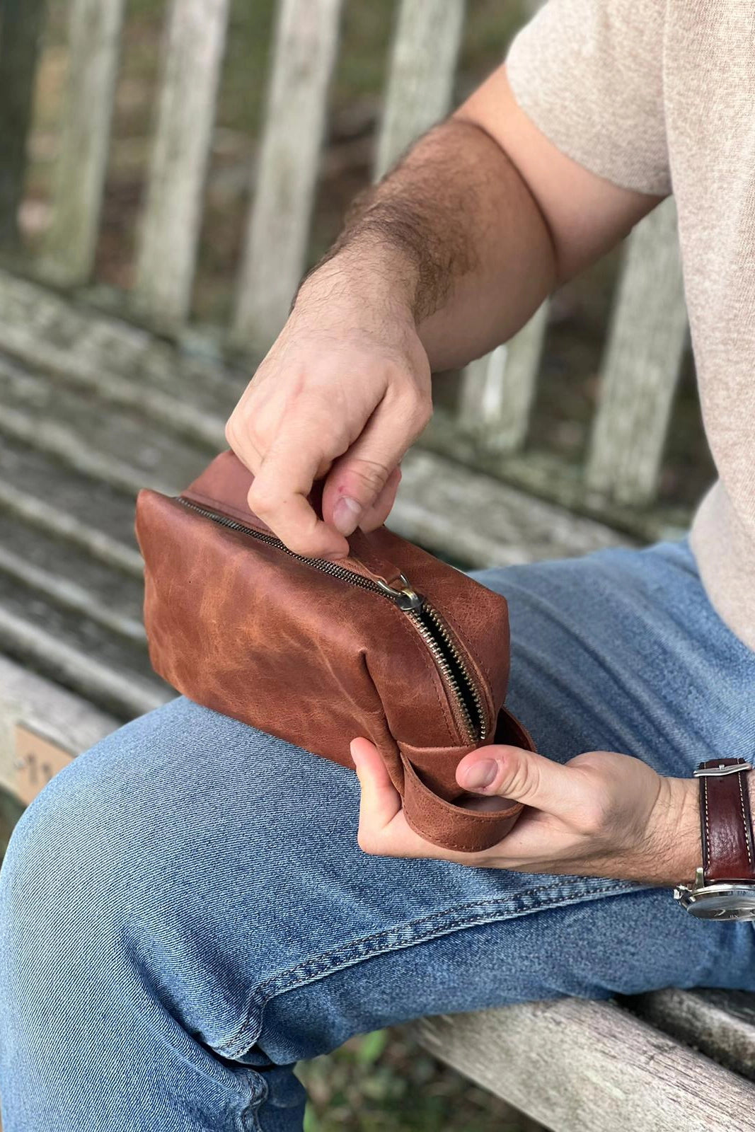 Customized Leather Dopp Kit • Top Grain Leather Toiletry Bag