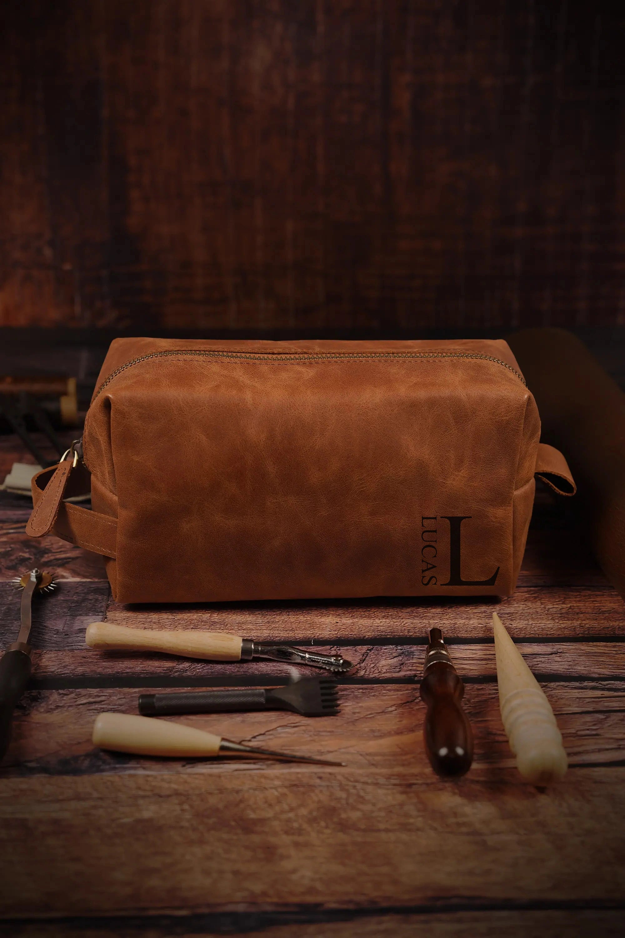 customized logo travel toiletry bag Customized Leather Dopp Kit • Top Grain Leather Toiletry Bag