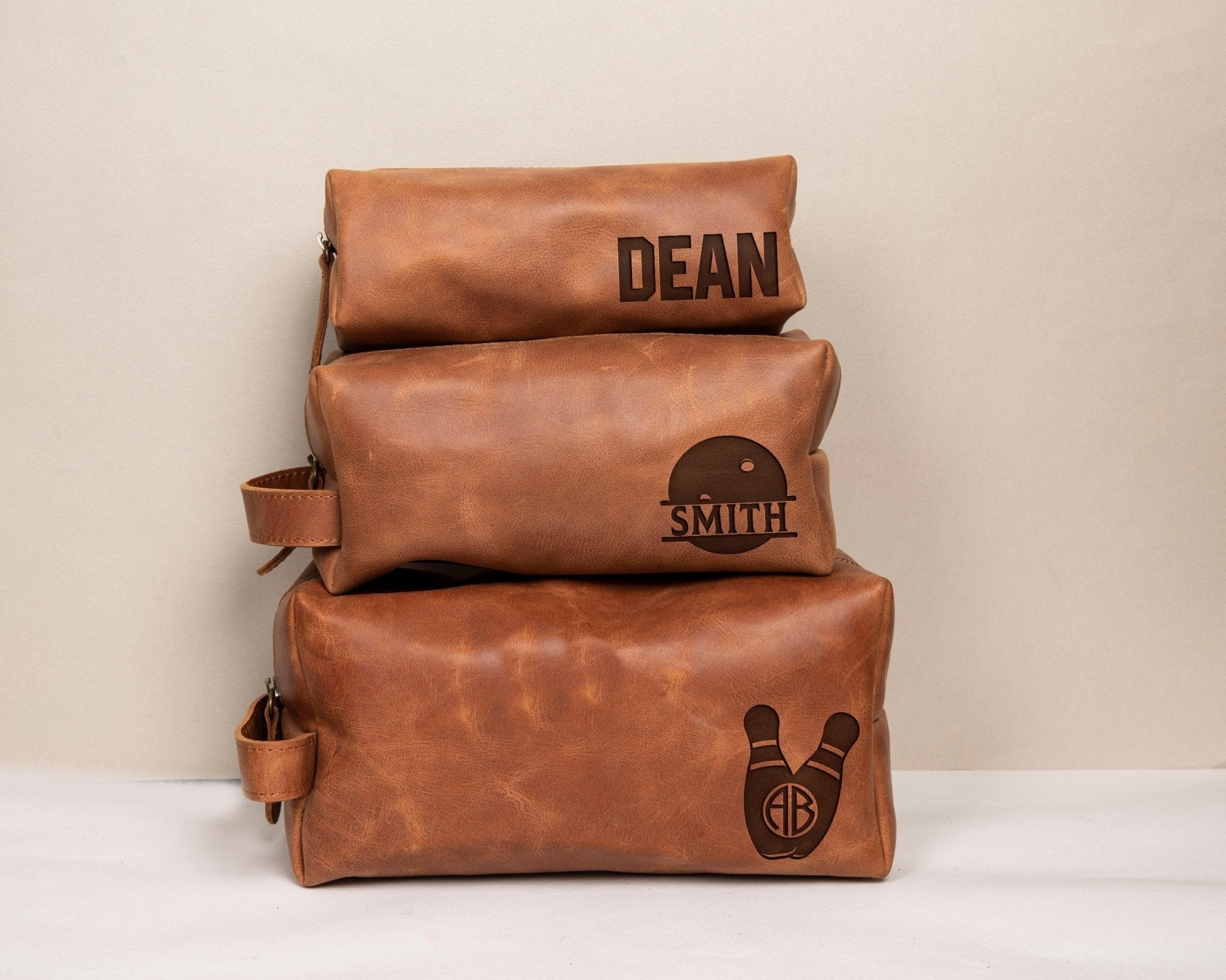 Bowling Themed Dopp Kit • Leather Toiletry Bag • Custom Gift - The Lush Gifts - Bowling Themed Dopp Kit • Leather Toiletry Bag • Custom Gift - The Lush Gifts - The Lush Gifts - Gift for Bowling Lover Husband, Personalized Leather Dopp Kitt - Customized Leather Gift - Personalized Leather Gift