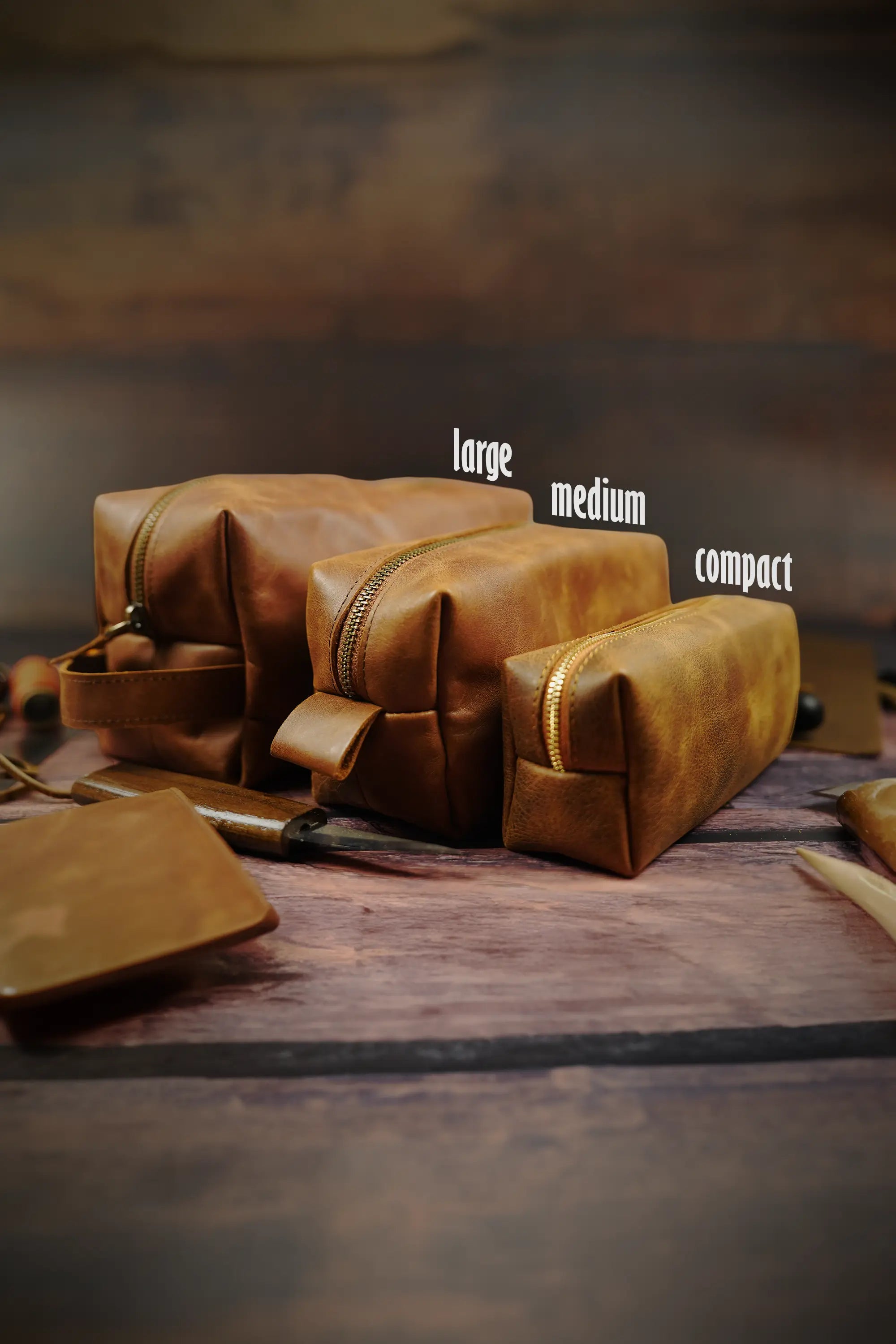 Customized Leather Dopp Kit • Top Grain Leather Toiletry Bag