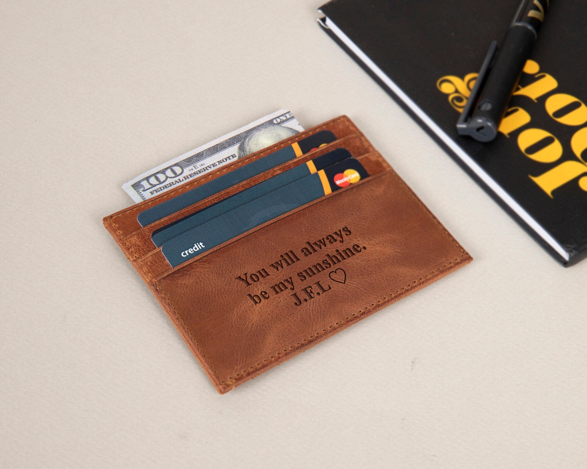 Full - Grain Leather Card Wallet • Customized RFID Pocket Wallet • For Him - The Lush Gifts - Full - Grain Leather Card Wallet • Customized RFID Pocket Wallet • For Him - The Lush Gifts - The Lush Gifts - Personalized Front pocket wallet, Custom Christmas Gift for Dad, Slim Leather RFID Wallet, Birthday Gift Boyfriend Husband Grandpa Boys Man - Customized Leather Gift - Personalized Leather Gift