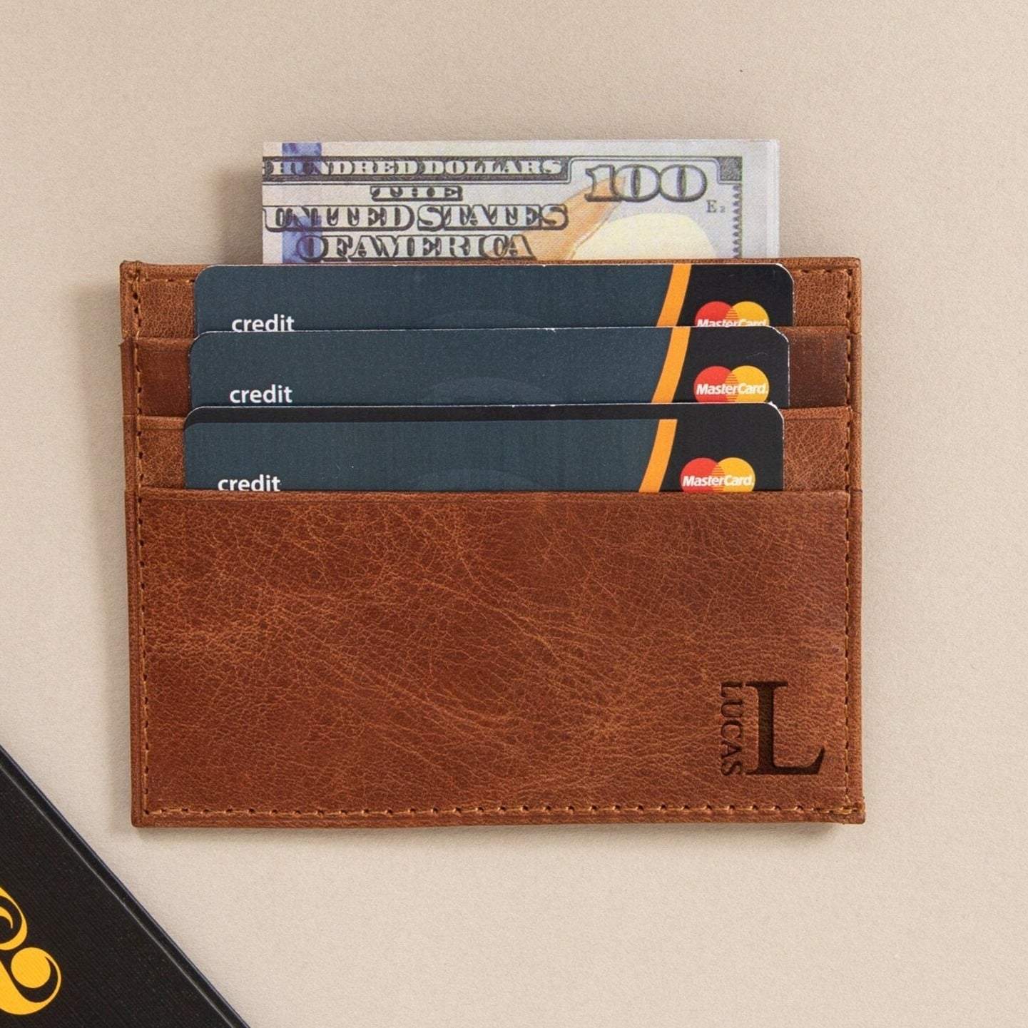 Personalized Leather Card Holder Gift for online Men, Custom Wallet for Men