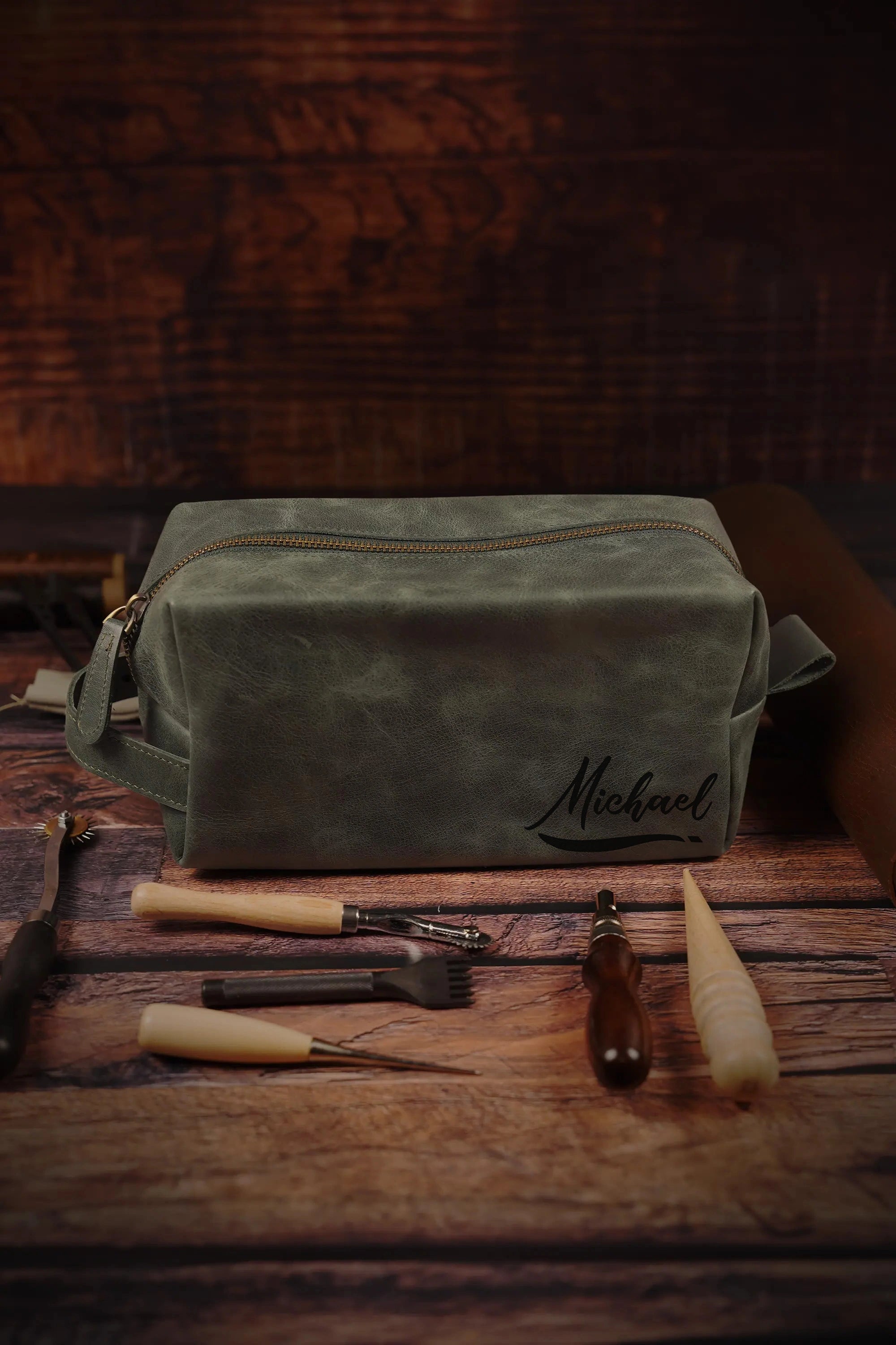 Customized Leather Dopp Kit • Top Grain Leather Toiletry Bag