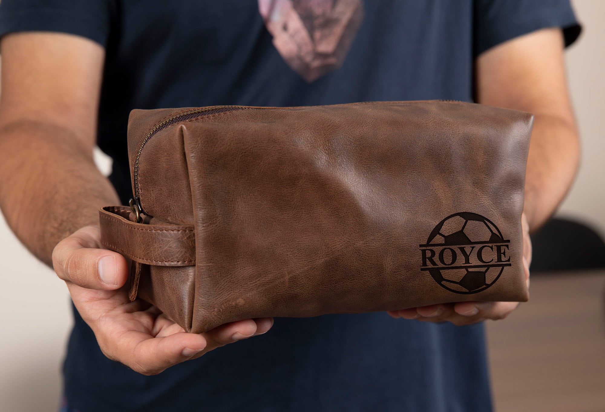 Soccer Themed Dopp Kit • Leather Toiletry Bag • Custom Gift - The Lush Gifts - Soccer Themed Dopp Kit • Leather Toiletry Bag • Custom Gift - The Lush Gifts - The Lush Gifts - Custom Soccer Player Gift, Personalized Leather Dopp Kit for Soccer player, Gift for Soccer Coach, Best Bulk Gift idea for Soccer Team - Customized Leather Gift - Personalized Leather Gift