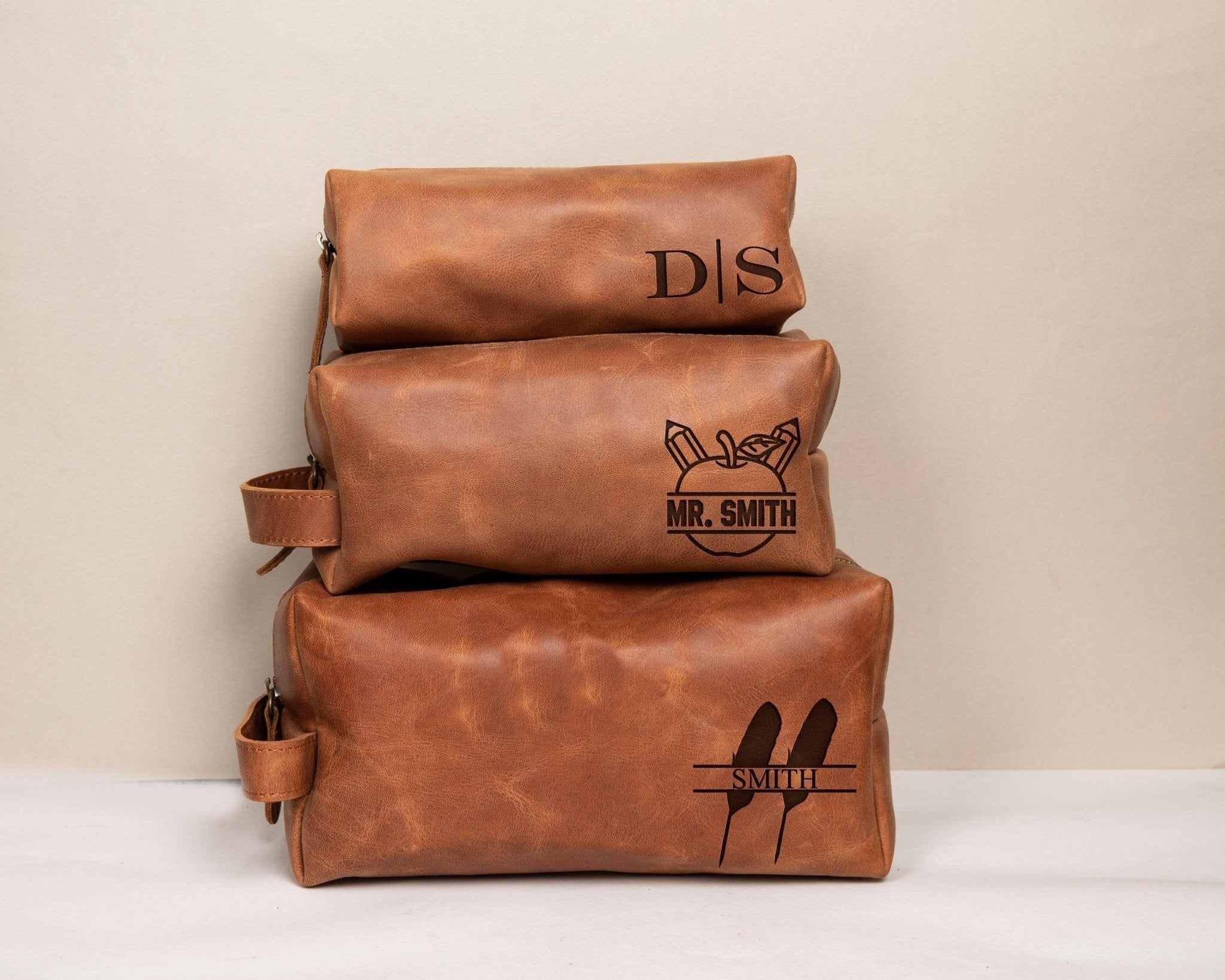 Teacher Themed Dopp Kit • Leather Toiletry Bag • Custom Gift - The Lush Gifts - Teacher Themed Dopp Kit • Leather Toiletry Bag • Custom Gift - The Lush Gifts - The Lush Gifts - null - Customized Leather Gift - Personalized Leather Gift