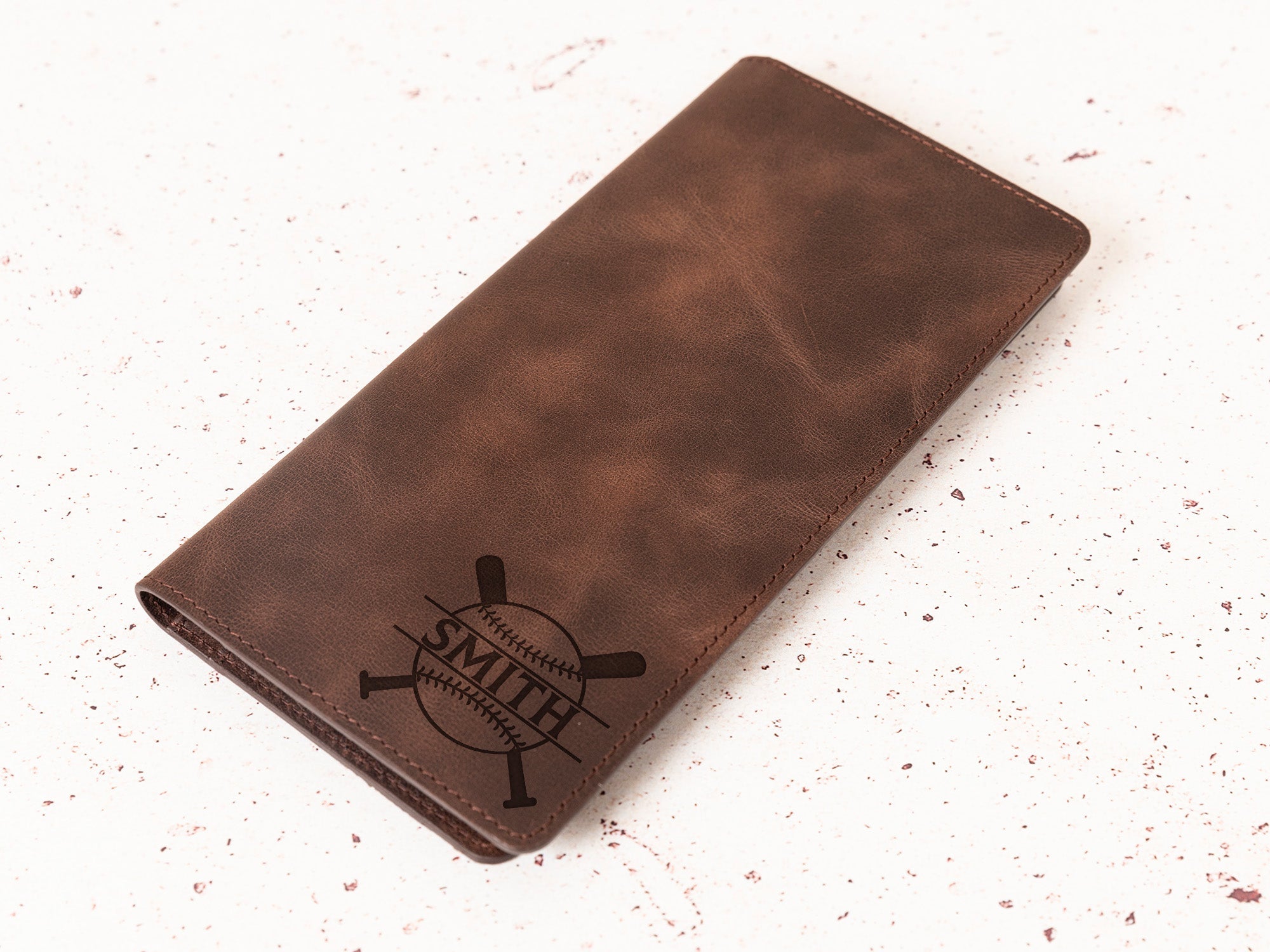 Baseball Long Wallet • Personalized Genuine Leather Wallet - The Lush Gifts - Baseball Long Wallet • Personalized Genuine Leather Wallet - The Lush Gifts - The Lush Gifts - Card Holder - Black - a brown leather wallet with a baseball on it - Customized Leather Gift - Personalized Leather Gift - Unique Gift for Baseball fun boyfriend -Brown Long wallet customized