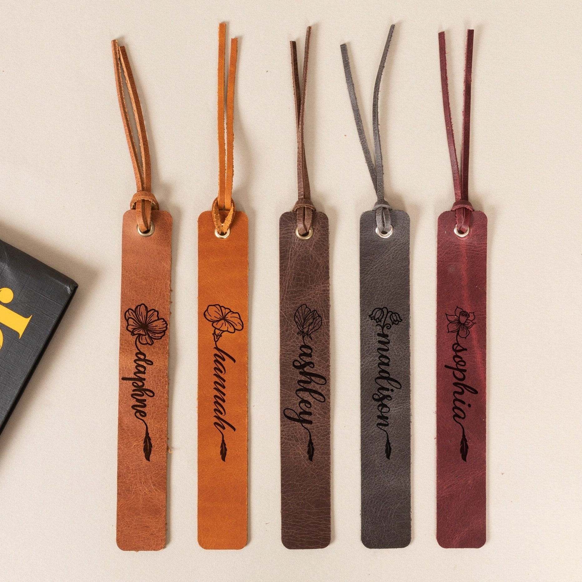 Customized Leather Bookmark • Birth Flower Bookmark For Her - The Lush Gifts - Customized Leather Bookmark • Birth Flower Bookmark For Her - The Lush Gifts - The Lush Gifts - Personalized Engraved Leather Bookmark, Birth Flower Bookmark, Meaningful Gift for Girlfriend, Gift for Booklover, Bookworms Bookmark Tassel - Customized Leather Gift - Personalized Leather Gift