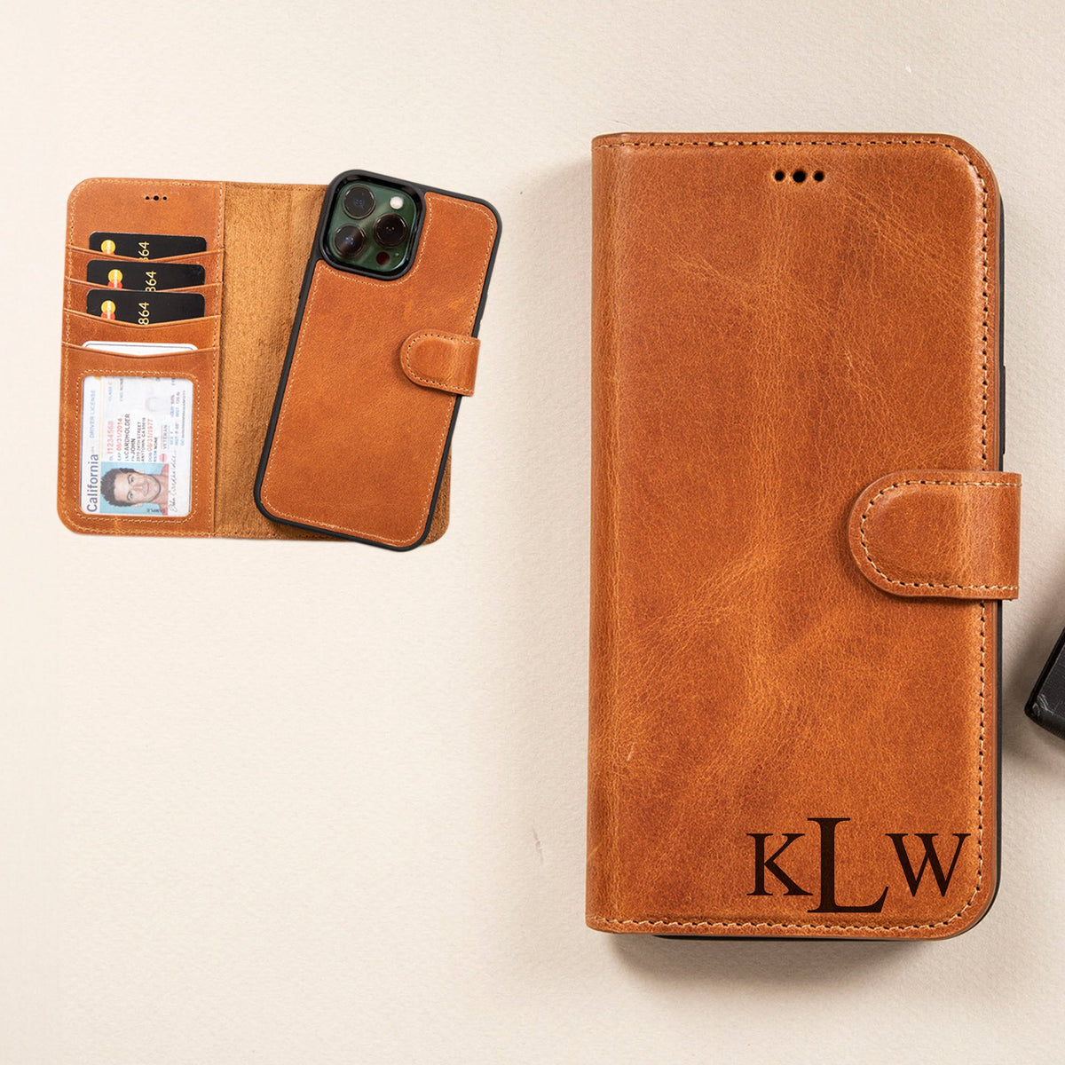 Personalized iPhone Wallet Case  Customized Leather 2in1 Snap Case